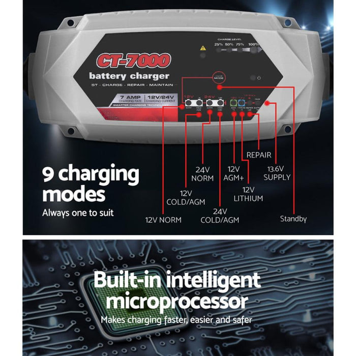 7A 12V/24V Automatic SLA AGM Smart Battery Charger - Battery Accessories