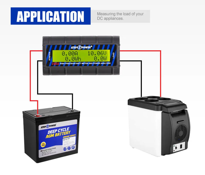 ATEM POWER 200 AMP Digital Volt Watt Meter Caravan 4x4 Camping Solar 12V Ammeter Voltmeter - Solar Accessories