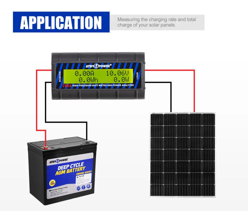 ATEM POWER 200 AMP Digital Volt Watt Meter Caravan 4x4 Camping Solar 12V Ammeter Voltmeter - Solar Accessories