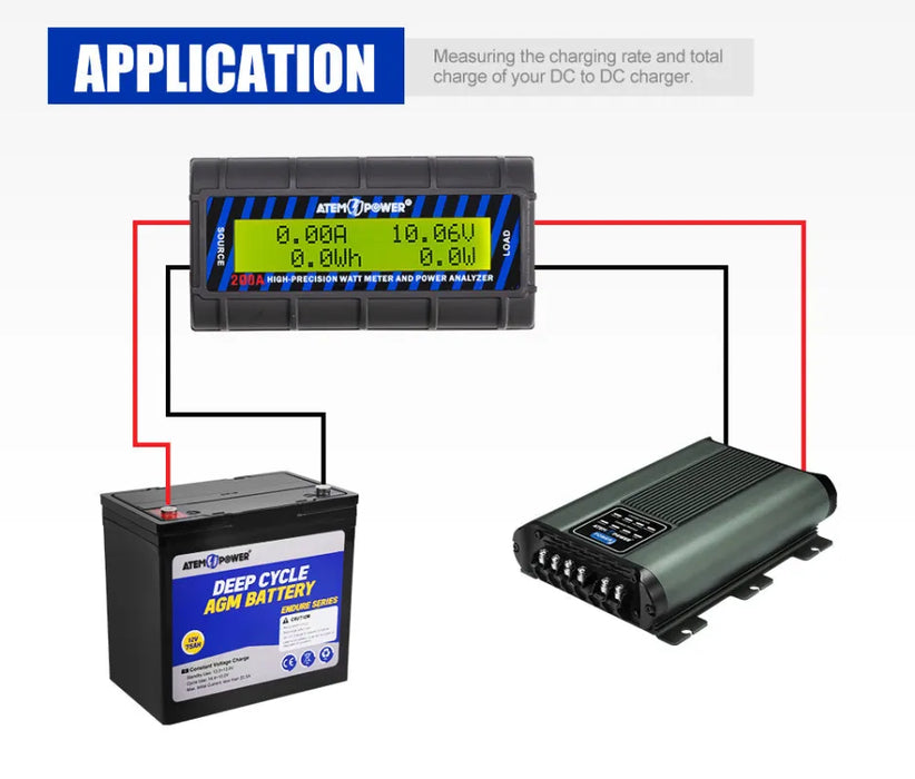 ATEM POWER 200 AMP Digital Volt Watt Meter Caravan 4x4 Camping Solar 12V Ammeter Voltmeter - Solar Accessories