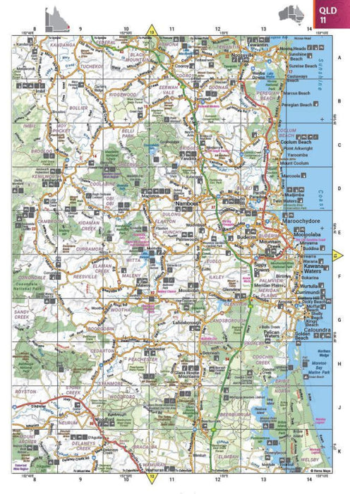 Detailed road map of Queensland’s southeast coast in the Australia 4WD Handy Atlas