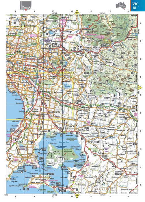 Road map of Greater Melbourne and Victoria in Australia Road and 4WD Handy Atlas