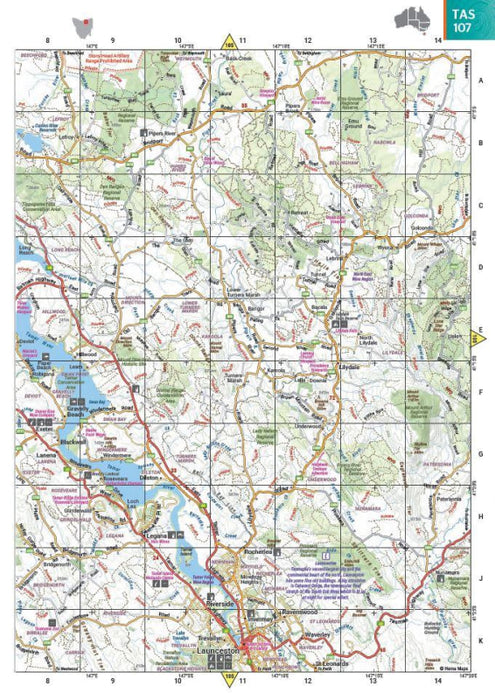 Topographical map of Tasmania roads and terrain from Australia 4WD Handy Atlas