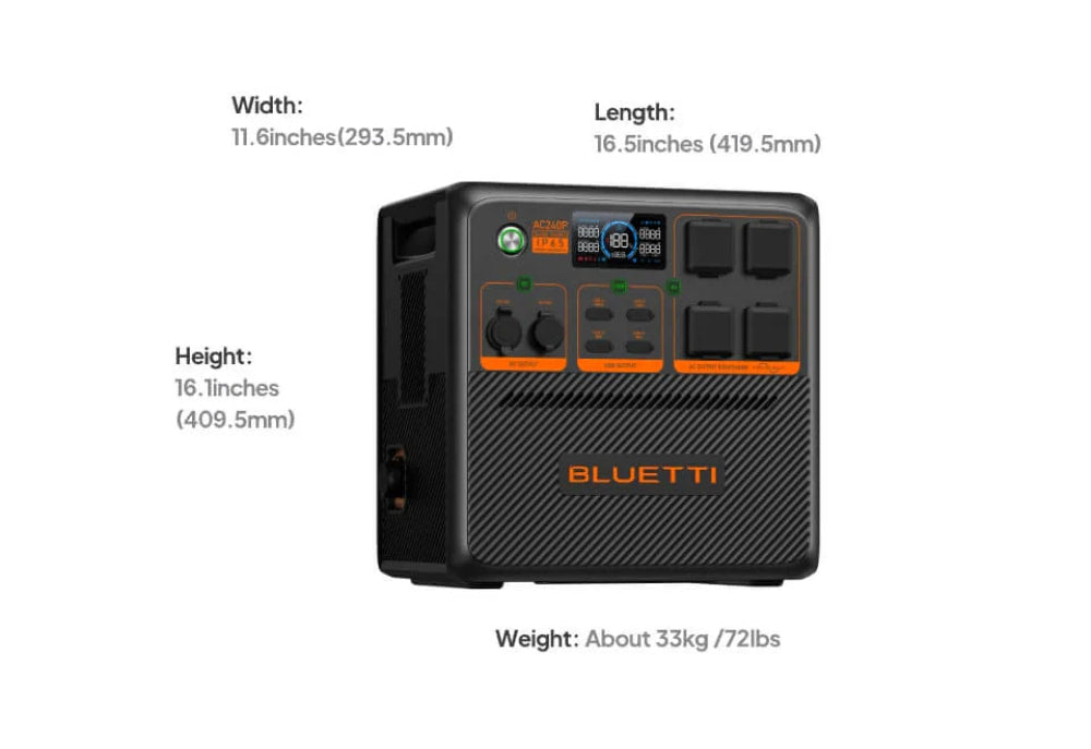 Bluetti AC240P Portable Power Station with multiple outlets and digital display