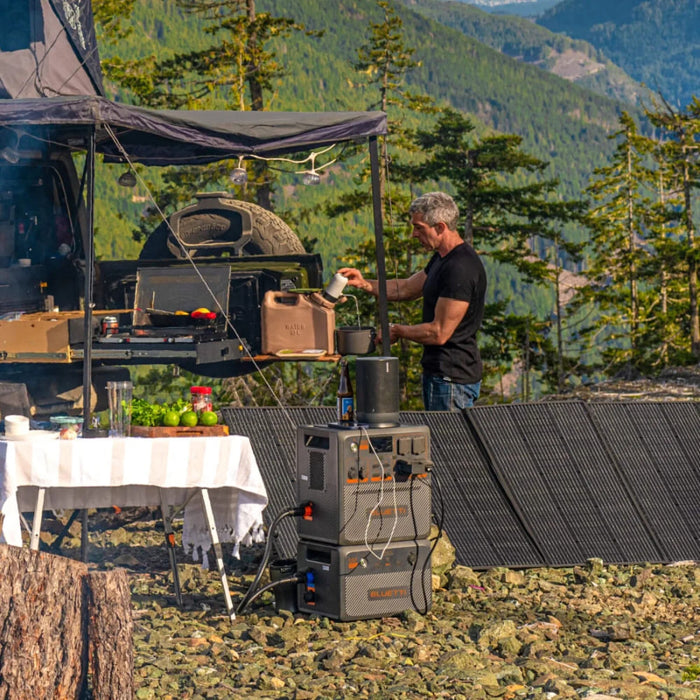 Outdoor mobile kitchen setup powered by Bluetti AC240P Portable Power Station