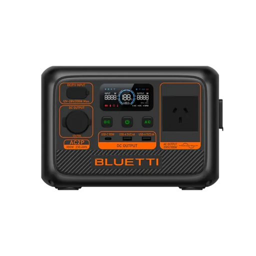 Bluetti AC2P Portable Power Station with digital display and multiple output ports