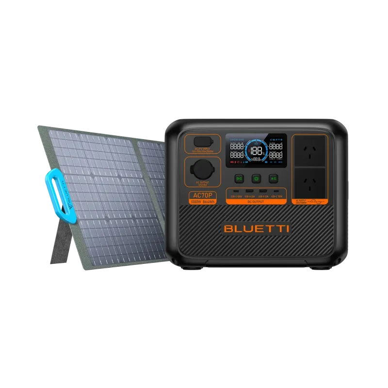 Bluetti AC70P Portable Power Station with solar panel for efficient energy solutions