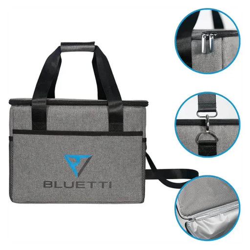 Gray insulated Bluetti carrying case bag for power stations with black straps