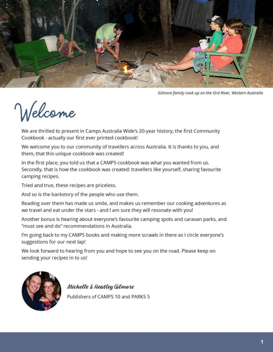 Welcome message for Camp Australia’s 20-year celebration in the Camps Community Cookbook