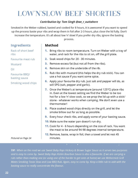 Recipe card for Low and Slow Beef Shorties from The Camps Australia Wide Community Cookbook