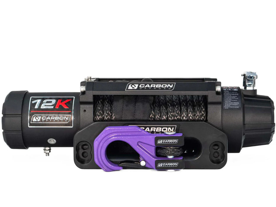 Black Carbon 12K Electric Winch with purple synthetic rope and remote control