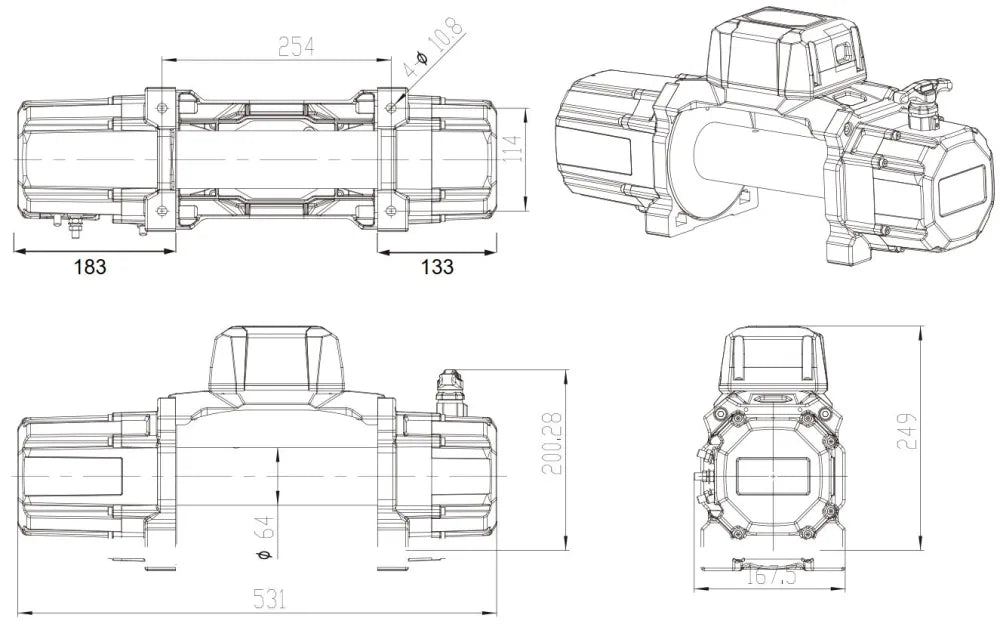 Carbon Offroad 15K Tank 4x4 12V Winch Kit | IP68 Rating - Winch