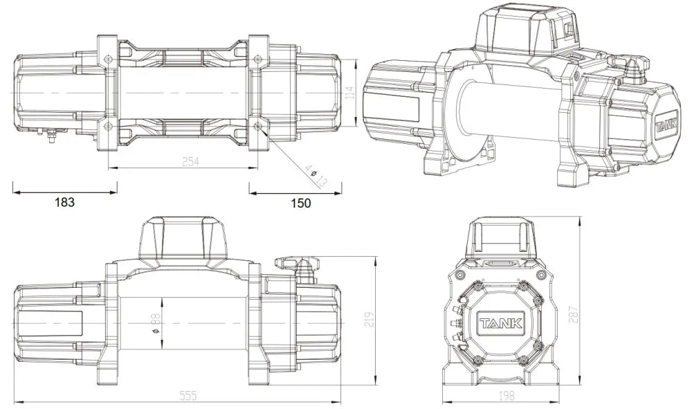 Carbon Offroad 20K Tank 12V/24V Truck Winch Kit | IP68 Rated - Winch