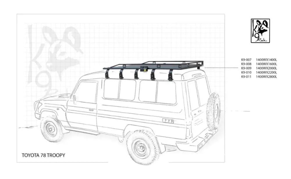 Eezi-Awn K9 Toyota Land Cruiser 78 Troop Carrier Roof Rack | 2.0m - 2.8m - Roof Racks