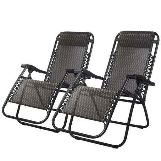 Gardeon Zero Gravity Chairs 2PC Reclining Outdoor Furniture Sun Lounge Folding Camping Lounger | Grey - Camping Accessories