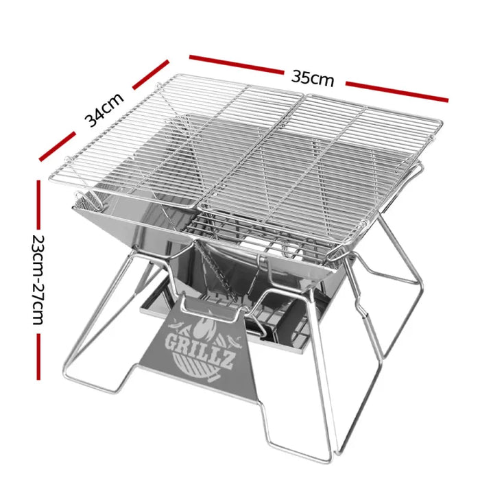 Grillz Camping Fire Pit BBQ 2-in-1 Grill Smoker Outdoor Portable Stainless Steel - Home & Garden > Firepits