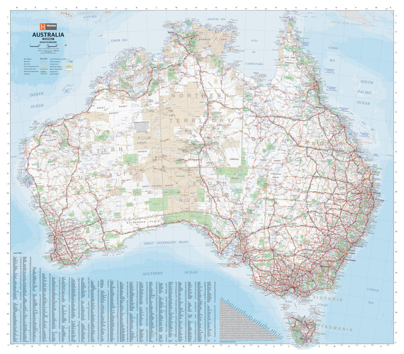 Map of Australia with cities and transportation routes in Hema Twin Pack Wall Maps