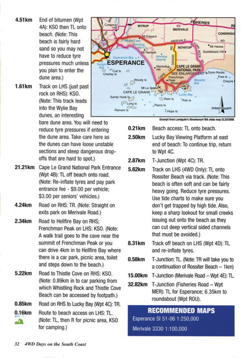 Map of the Esperance region in Western Australia for 4WD adventures on the South Coast