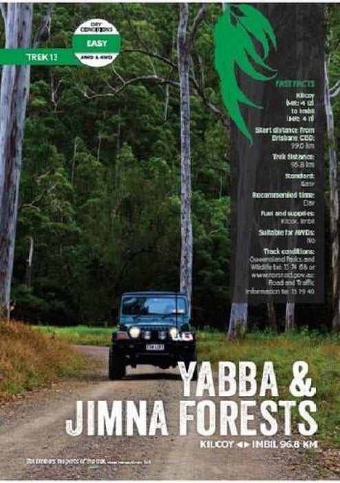 Book cover of Hema 4WD Treks Close to Brisbane featuring a 4WD in Yabba & Jimna Forests