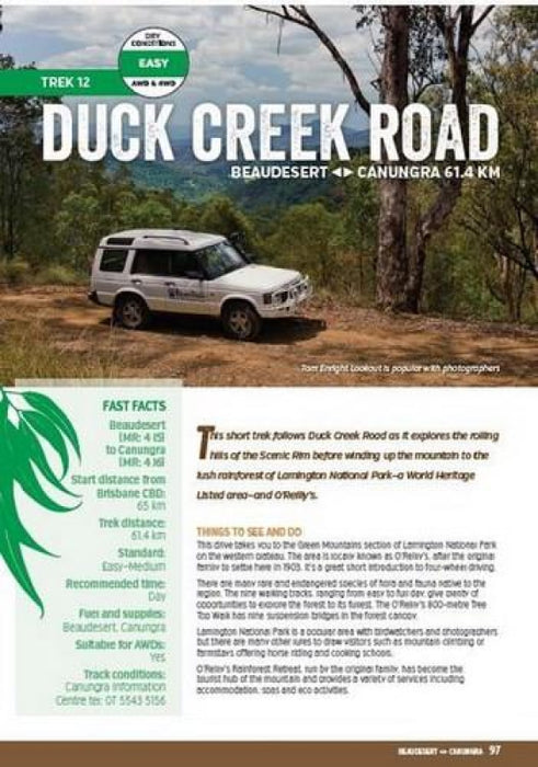 Information sign for Duck Creek Road, showcasing 4WD treks close to Brisbane