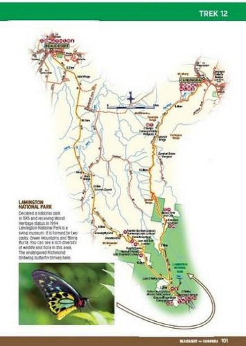 Map of 4WD treks close to Brisbane with landmarks and butterfly inset image