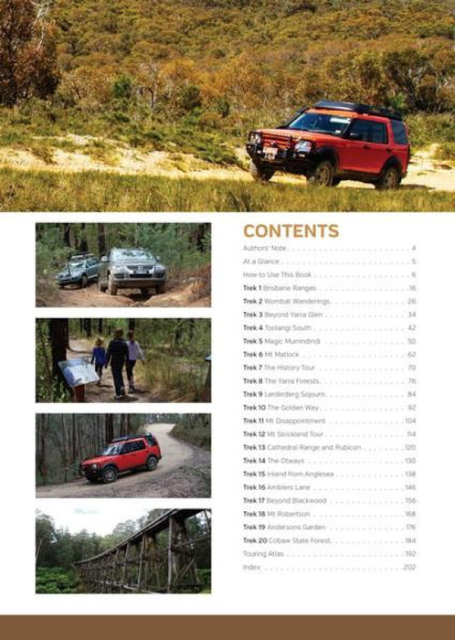 Table of contents for Hema 4WD Treks Close to Melbourne showcasing red SUV adventures