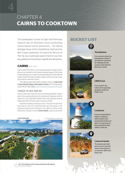 Travel guide page from Hema Cape York Atlas featuring Cairns to Cooktown attractions