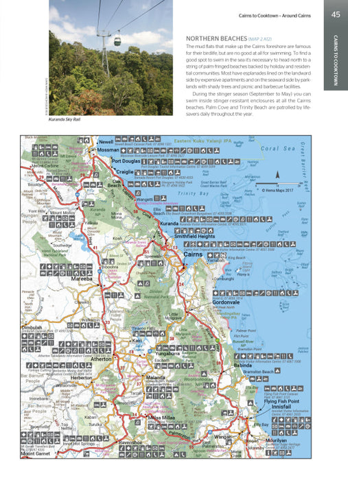 Map of the Cairns region, highlighting coastal areas and routes in the Cape York Atlas