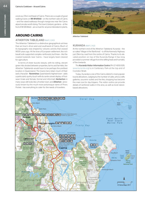 Travel guide page for Cairns region in Hema Cape York Atlas and Guide with map