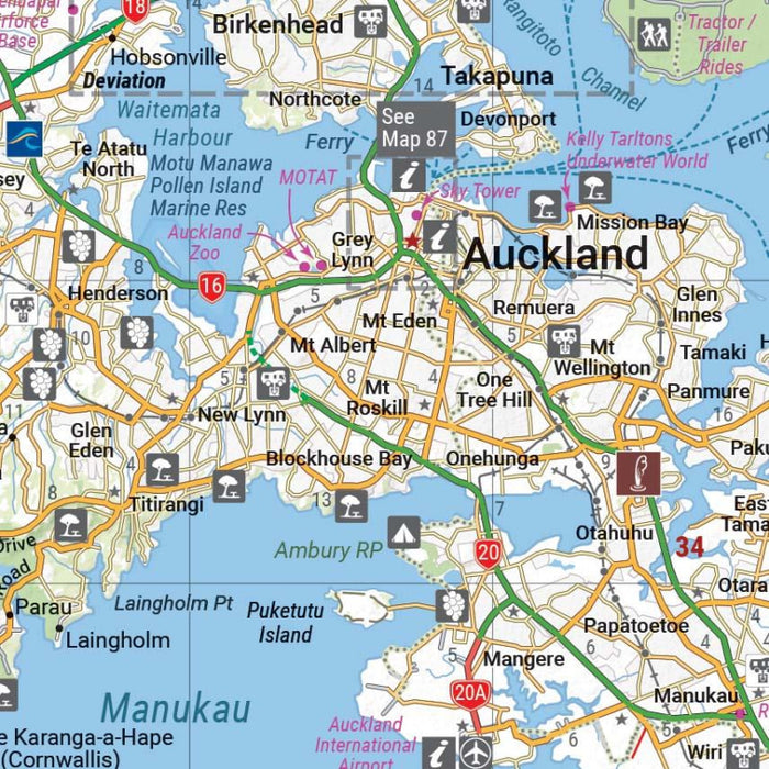 Map of Auckland, New Zealand and surrounding areas from Hema New Zealand Handy Atlas