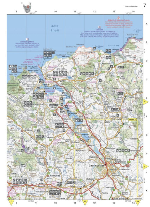 Topographical map of Tasmania for 4WD trips and best walking routes in Hema Tasmania Atlas