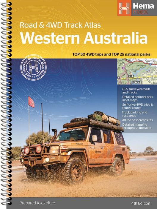 Hema Western Australia Road and 4WD Track Atlas featuring off-road vehicle cover image