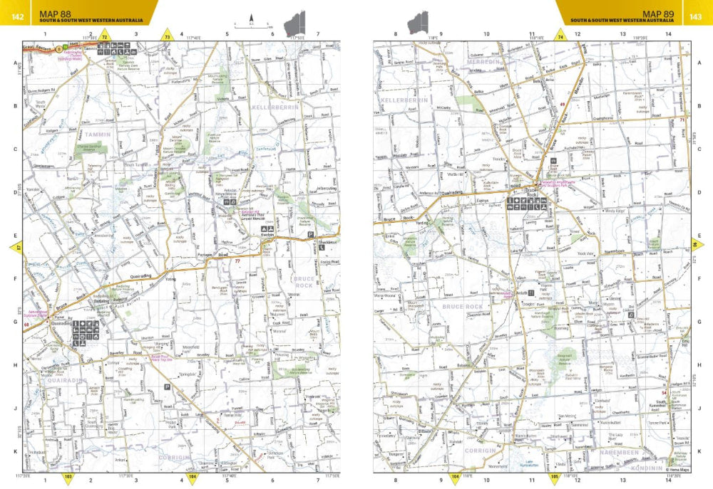 Road map of Western Australia with towns, highways, and local roads in 4WD Track Atlas