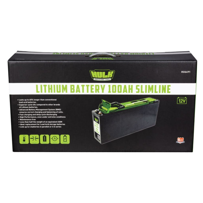 HULK Pro 100Ah Slimline Lithium Battery Lifepo4 | 12V - Lithium Battery