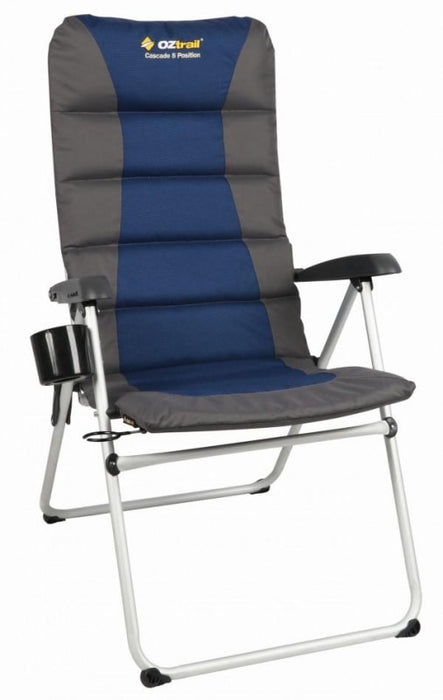 OZtrail Cascade 5 Position Reclining Arm Chair | Blue/Grey - Camping Accessories