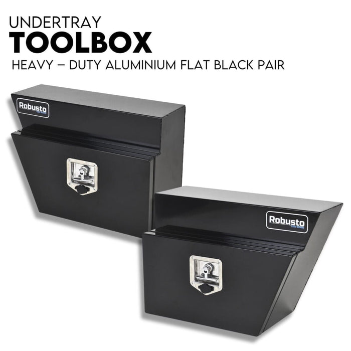 Under Tray Tool Box Underbody Pair Set 600mm Black Aluminium - Tools > Tools Storage