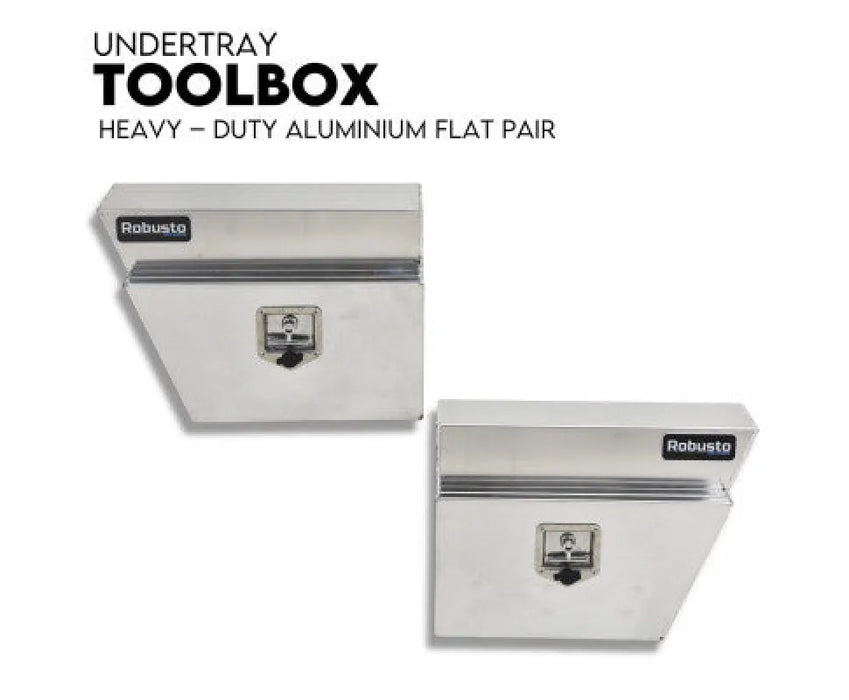 Robusto Black or Silver Aluminium Under Tray Tool Box Underbody | 600mm | Pair - Silver - Storage Box