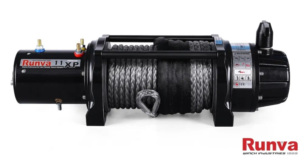 Runva 11XP Premium 12V Black Recovery Winch with Grey Synthetic Rope Full IP67 Protected 