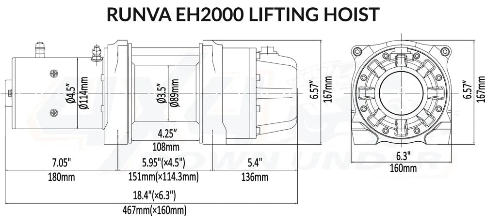 Runva EH2000 Premium 2000lb 12v/24v Lifting Hoist Winch - Hoists