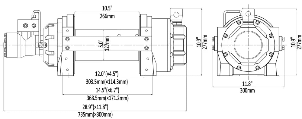 Runva HWV15000 Industrial Hydraulic Winch with Steel Cable - Industrial Winch