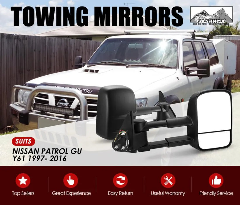 Extendable Towing Mirrors for Nissan Patrol GU Y61 1997-2016 - Towing Mirrors