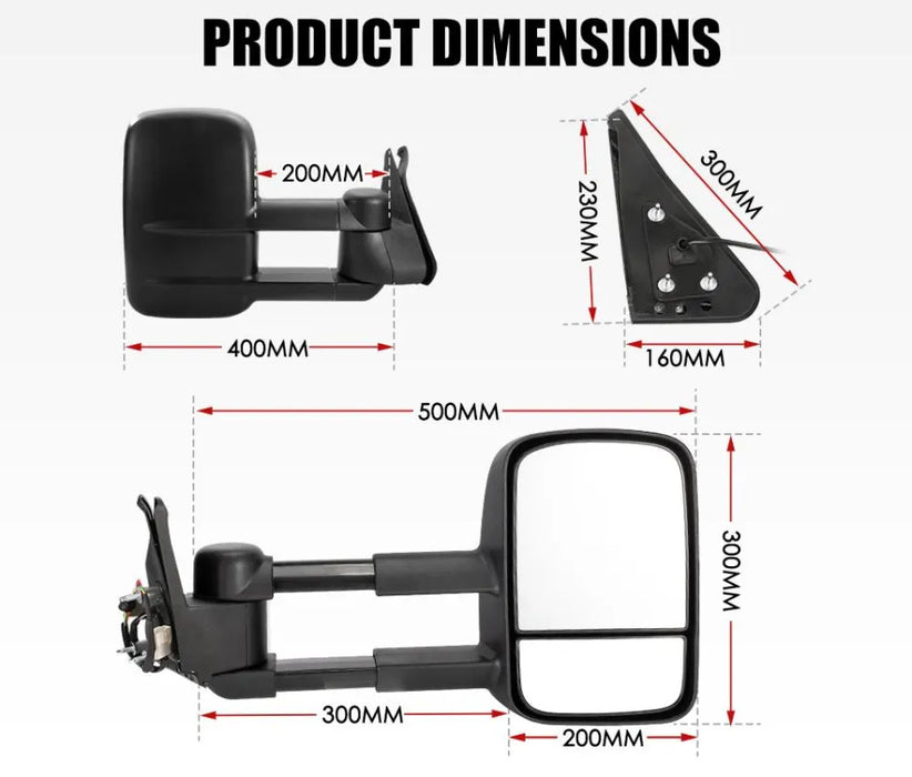 Extendable Towing Mirrors for Nissan Patrol GU Y61 1997-2016 - Towing Mirrors