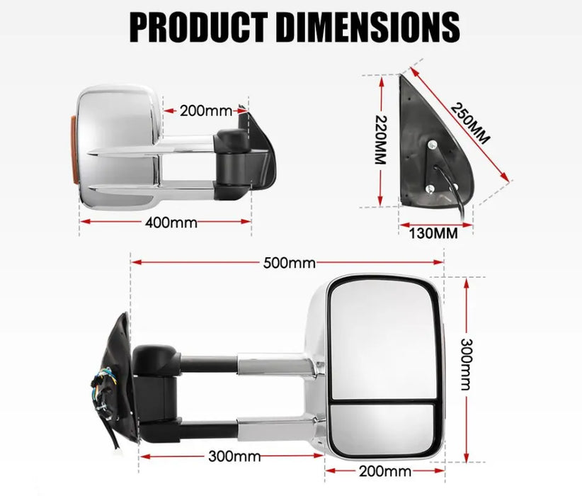 San Hima Extendable Towing Mirrors for Toyota Hilux 2005-2015 with Indicators | Pair - Towing Mirrors