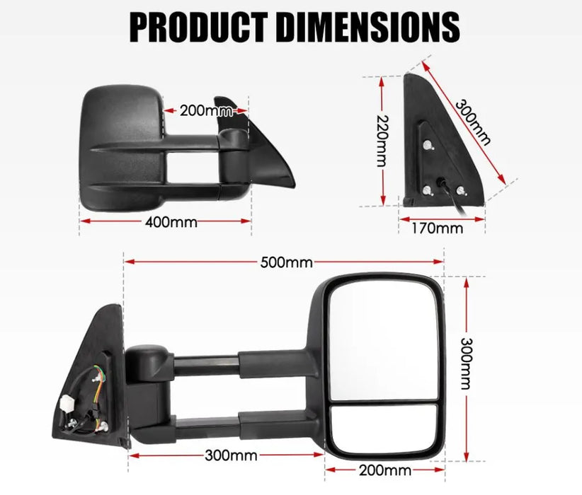 San Hima Extendable Towing Mirrors for Toyota Prado 120 Series Wagon 2003 - 2009 - Towing Mirrors