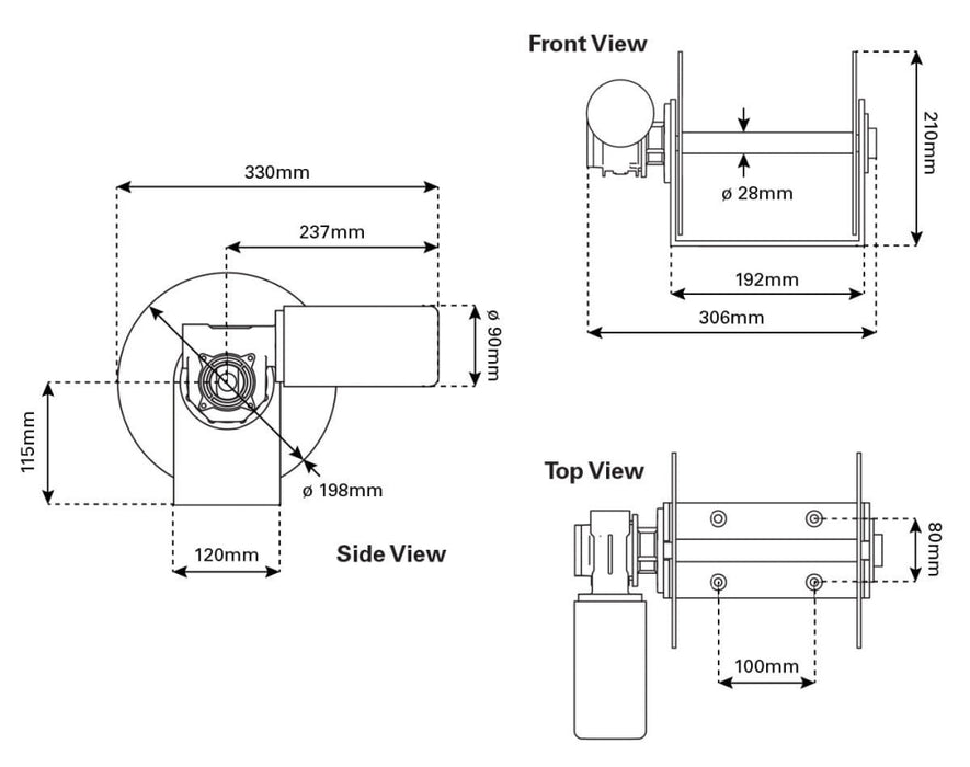 Viper S Series MICRO Drum Anchor Winch Bundle | 66m or 116m Rope and Chain - Boat Anchor Winch