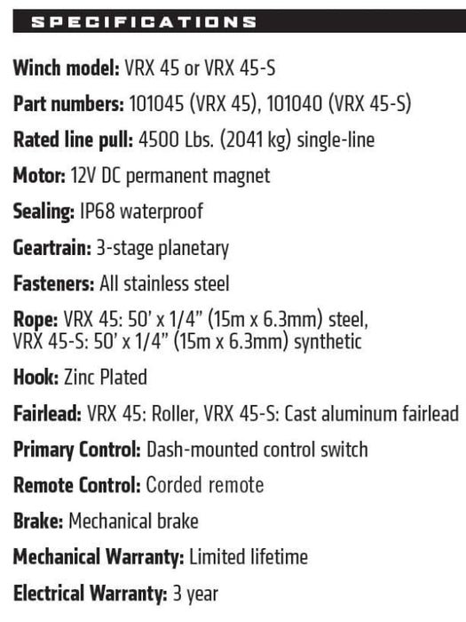 Warn VRX 45-S 4500lb Powersport ATV Winch with Synthetic Rope - ATV Winch