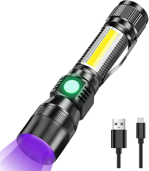 7 Modes Waterproof Rechargeable UV Light Flashlight Torch for Camping - Torches