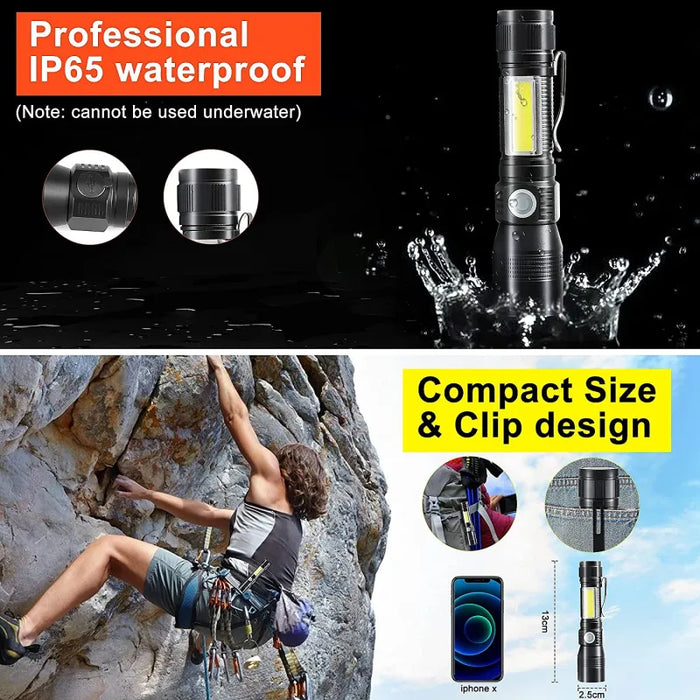 7 Modes Waterproof Rechargeable UV Light Flashlight Torch for Camping - Torches