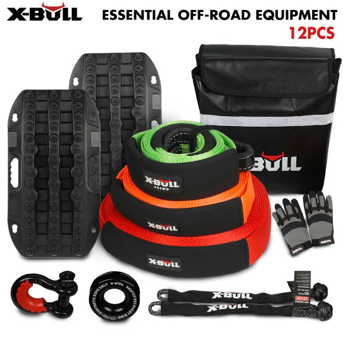 X-BULL 4WD Winch Recovery Kit 12Pcs Recovery Tracks Snatch Strap Soft Shackles Recovery Ring