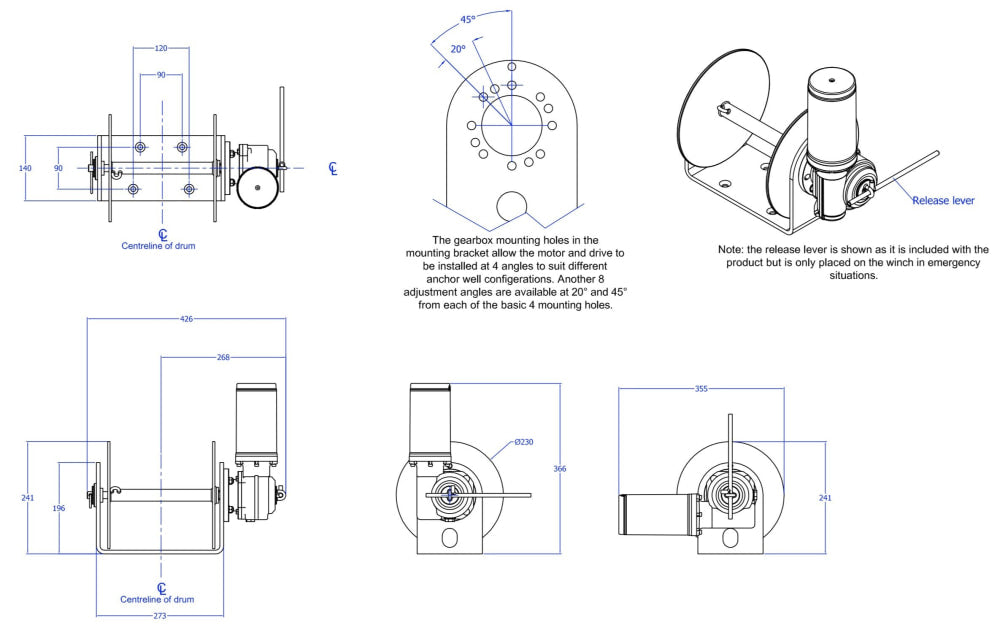 Stressfree Marine Mini 50 Standard Anchor Winch | Extra Wide - Boat Anchor Winch